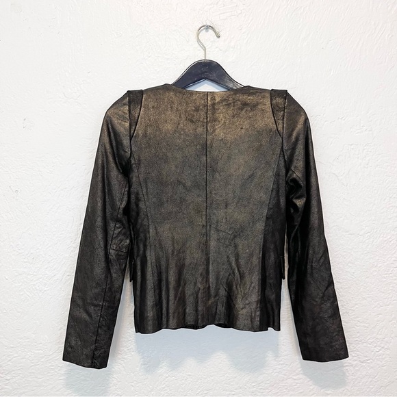 Sandro Paris Small 1 Blazer Jacket 100% Genuine Leather Black Gold S - Picture 13 of 14